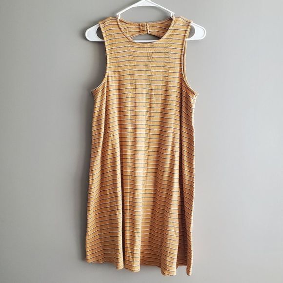 American Eagle Yellow Ribbed Knit Striped Dress Size Small NWT - Picture 1 of 8